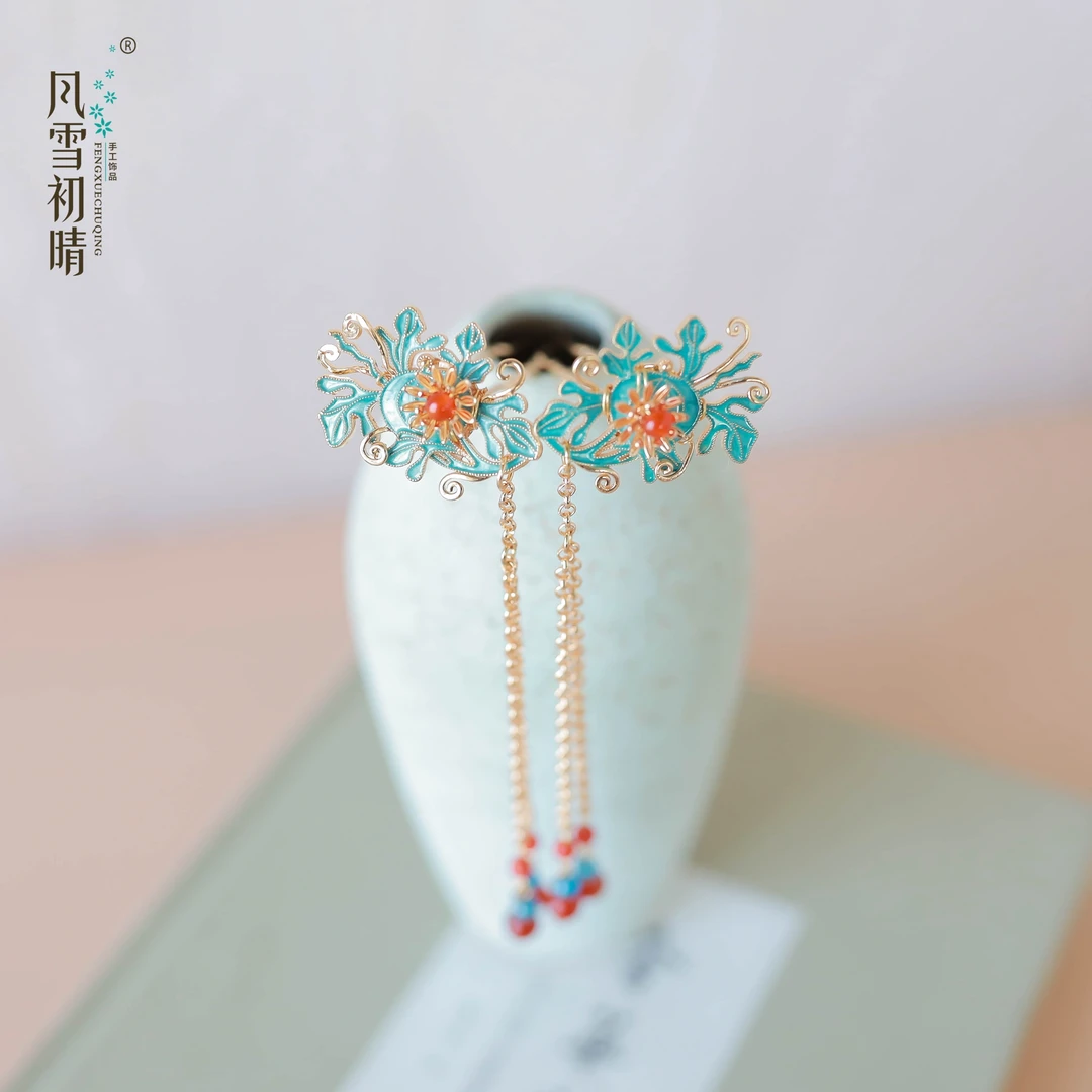 风雪初晴 南卿发钗 手工烧蓝古风汉服首饰百搭发饰明制头饰
