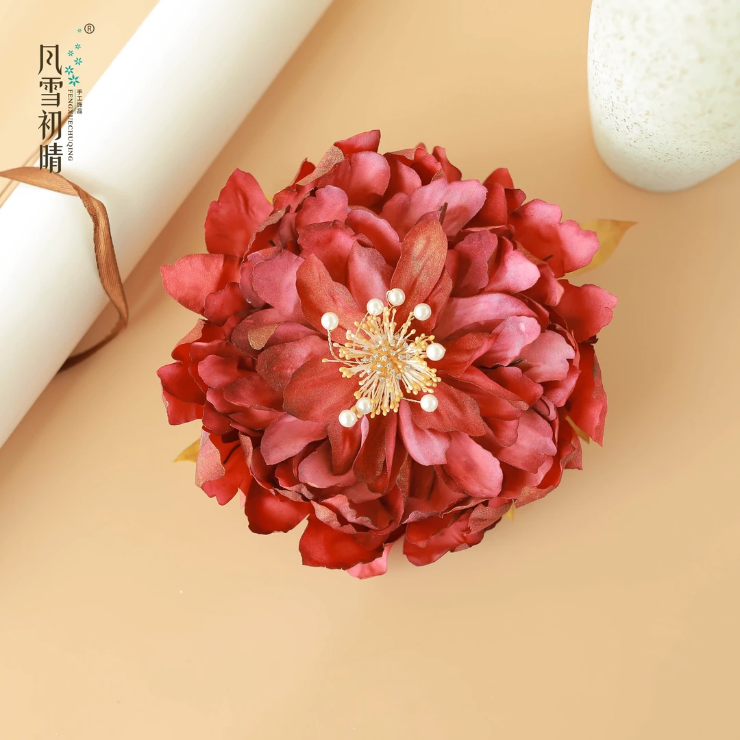 风雪初晴国色牡丹发夹大唐风汉服首饰百搭大气头饰