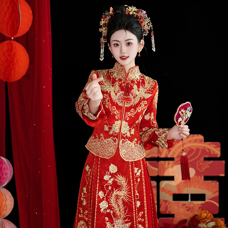 秀禾服2025新款修身结婚礼服中式婚服龙凤褂小个子秀和服大码冬季