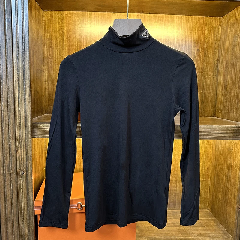 新款女士高领三角标黑色打底衫-4-8