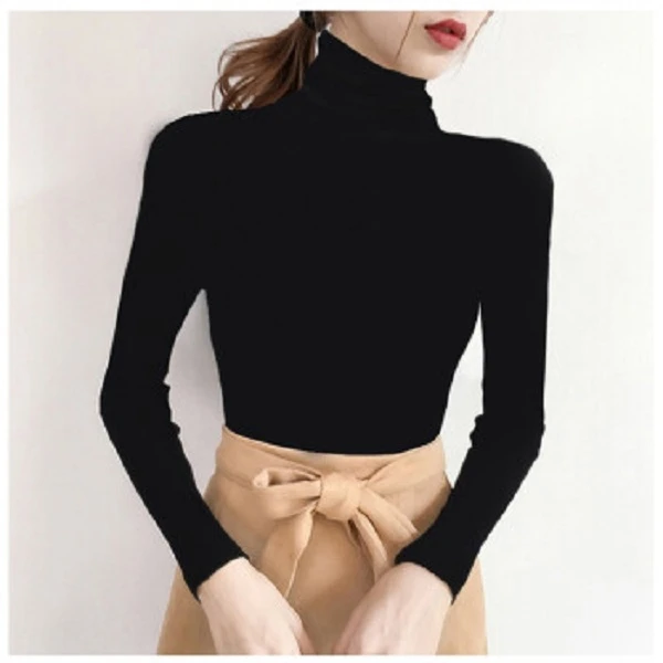 新款女士高领【胸前三角标】黑色打底衫-10-6