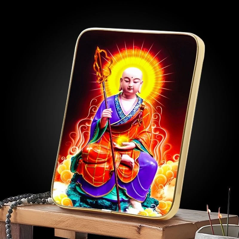 九华山金身地藏王画像菩萨高清结缘水晶版画摆台摆件四大菩萨挂画