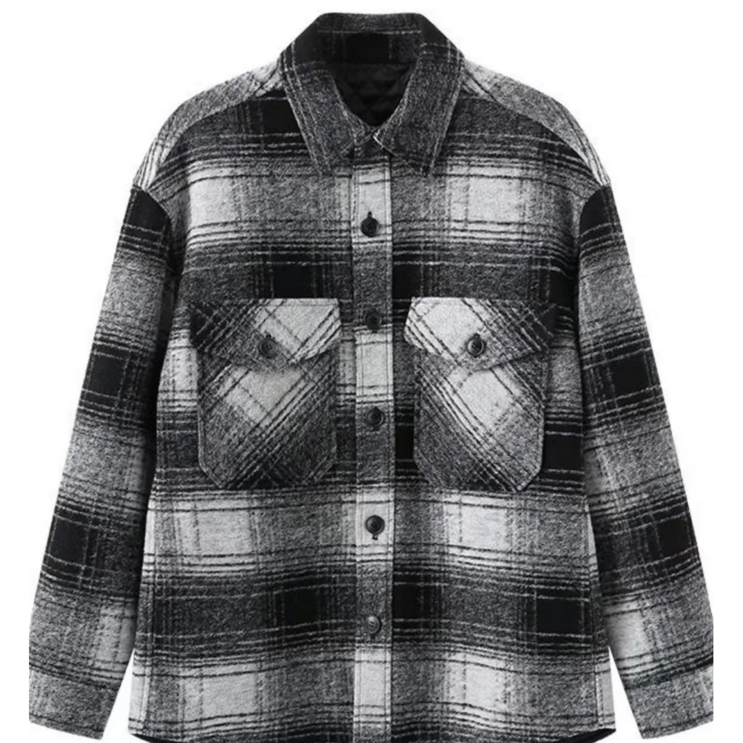 2024男装H版休闲经典格纹翻加厚翻领羊毛呢夹克外套休闲夹克