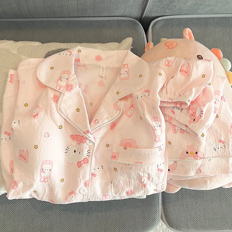 睡衣女夏季短袖短裤薄款两件套家居服夏天日系可爱卡通ins云朵棉