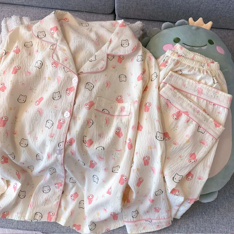 KT猫秋季云朵棉睡衣女春秋季长袖长裤ins少女学院风家居服两件套