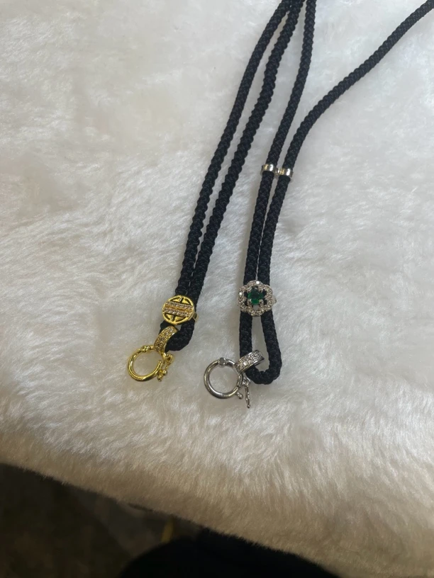 铜合金布艺项链 百搭黑色金色绳子颈链饰品编织吊坠挂绳金吊坠
