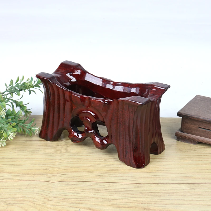 c105-18-10枣红免挖槽长方形底座奇石底座实木底座免挖槽画石底座