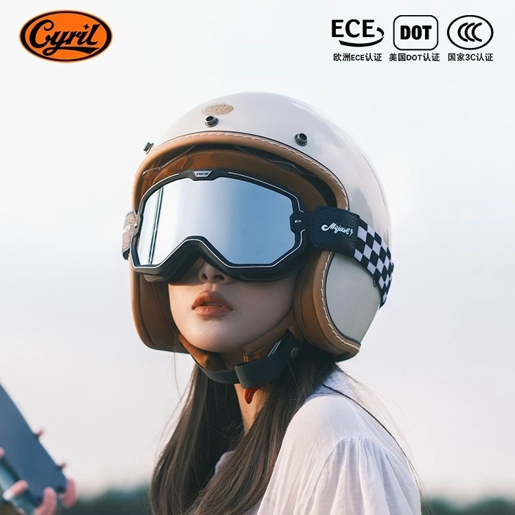 CYRIL塞罗男女士四分之三盔复古头盔四季骑行机车半盔摩托车头盔