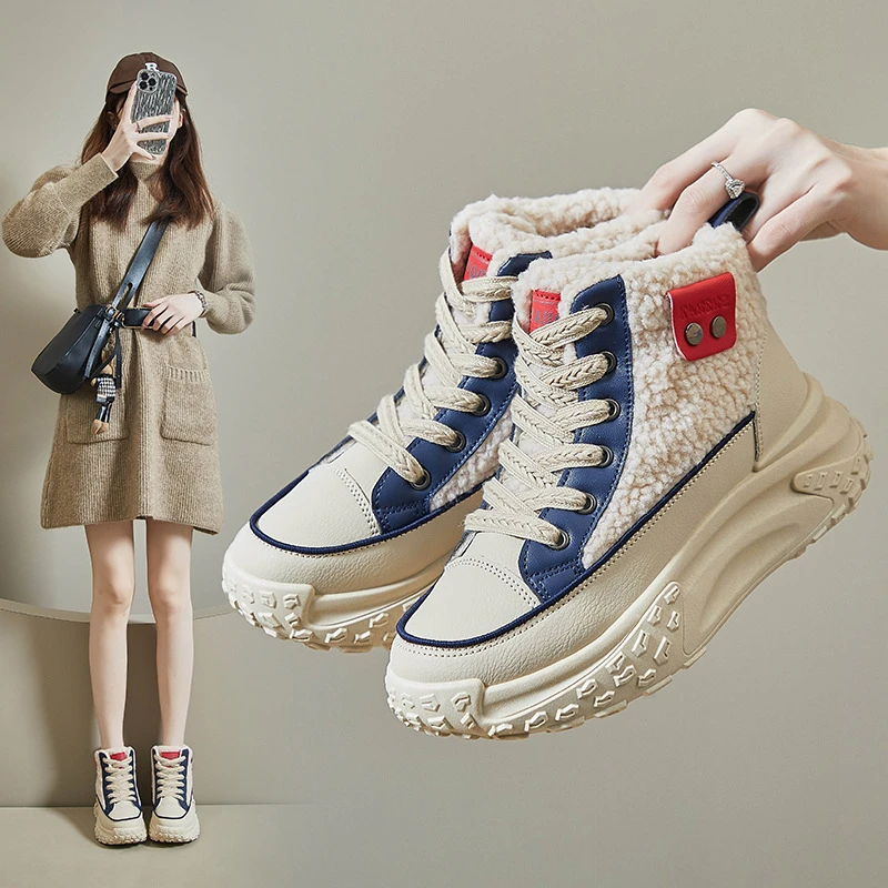 【专柜品质】2023冬季加绒高帮小白鞋新款韩版增高运动保暖休闲
