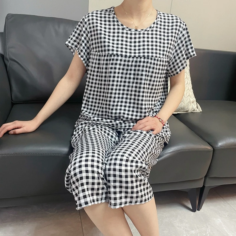 夏季睡衣女新款女士棉绸家居服套装中青年人短袖七分裤两件套薄款