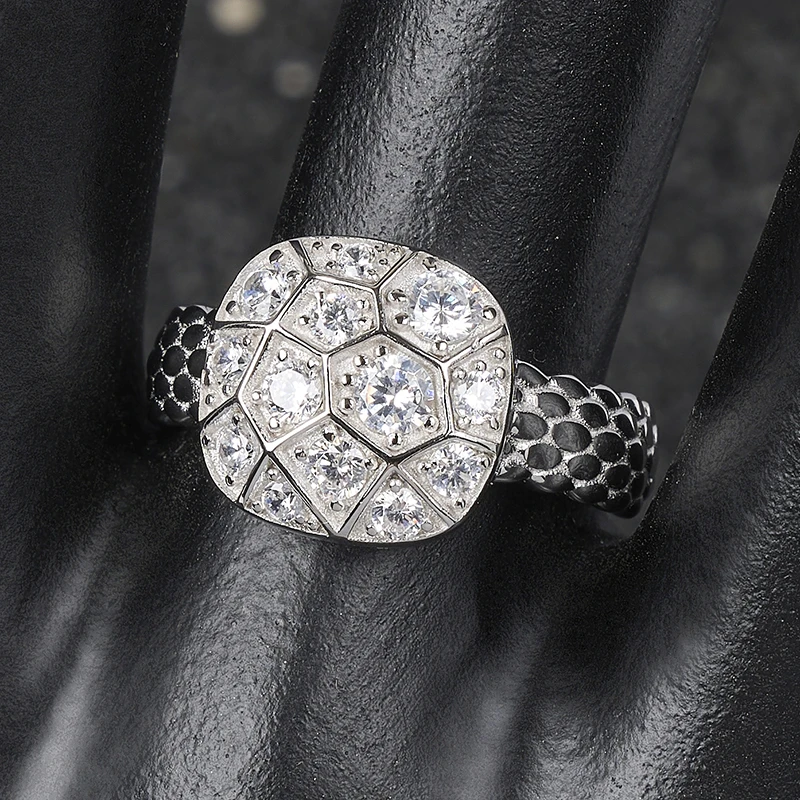 925合成锆石耳饰 梁雅帝专属新品几何满镶钻时尚百搭戒指