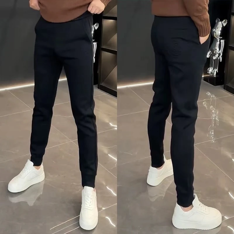 2024秋冬款休闲裤男高档压花简约小脚裤韩版潮流修身百搭束脚卫裤