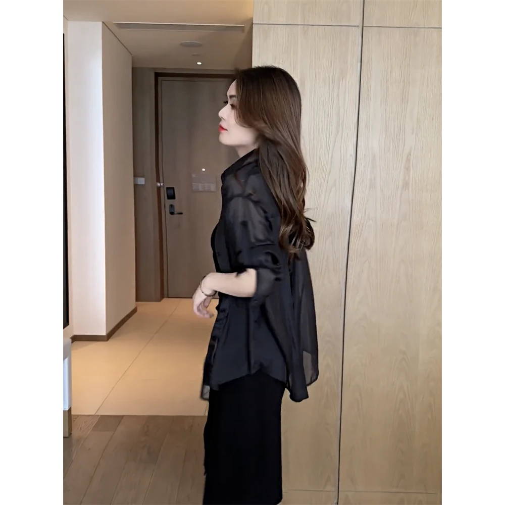 简约宽松设计感绑带薄款衬衫女上衣2024夏百搭防晒衣显瘦披肩外套