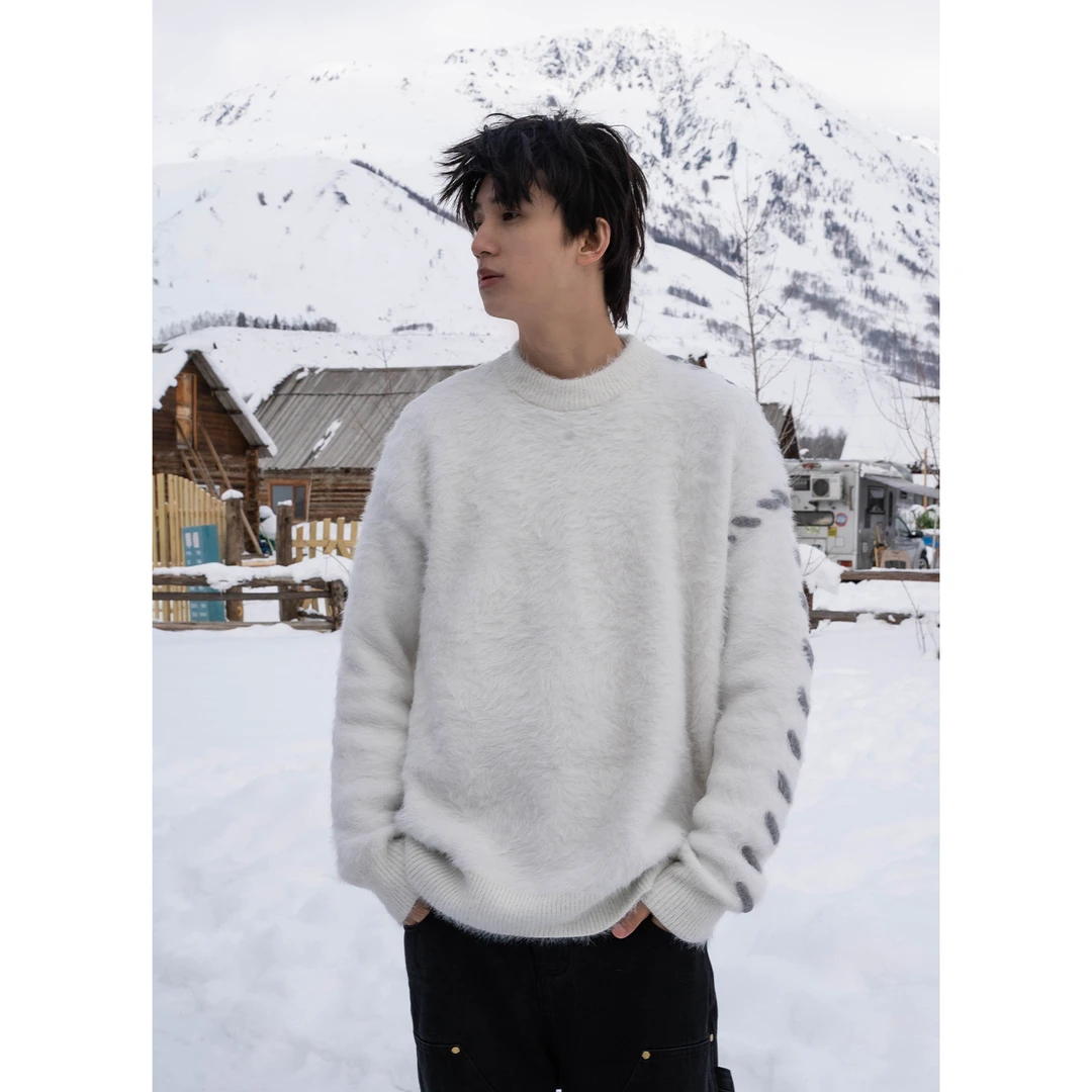 S123【软糯毛衣】冬季慵懒高级感毛衣oversize圆领闲休针织情侣衫潮