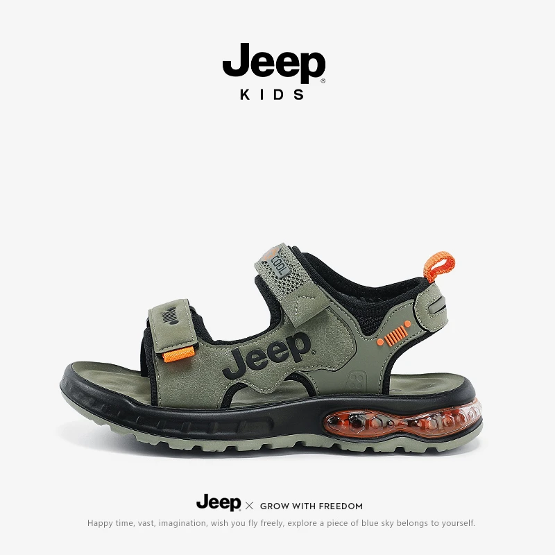 jeep男童凉鞋露趾防滑2024新款夏季童鞋外穿魔术贴涉水鞋沙滩鞋子