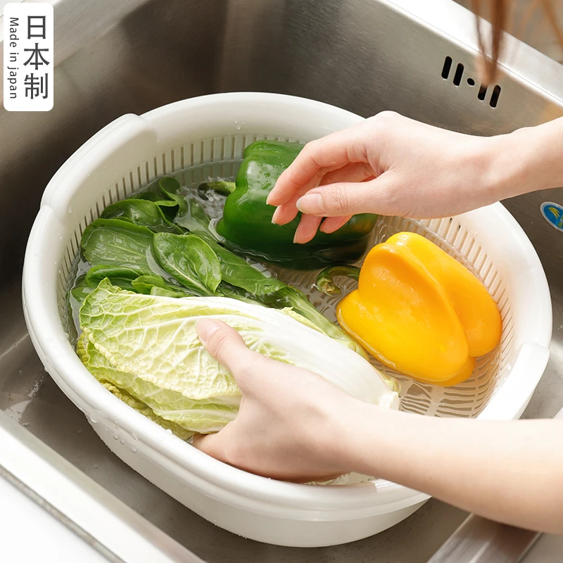日本进口家用塑料洗米篮洗菜篮厨房加厚淘米盆洗米沥水洗水果篮子
