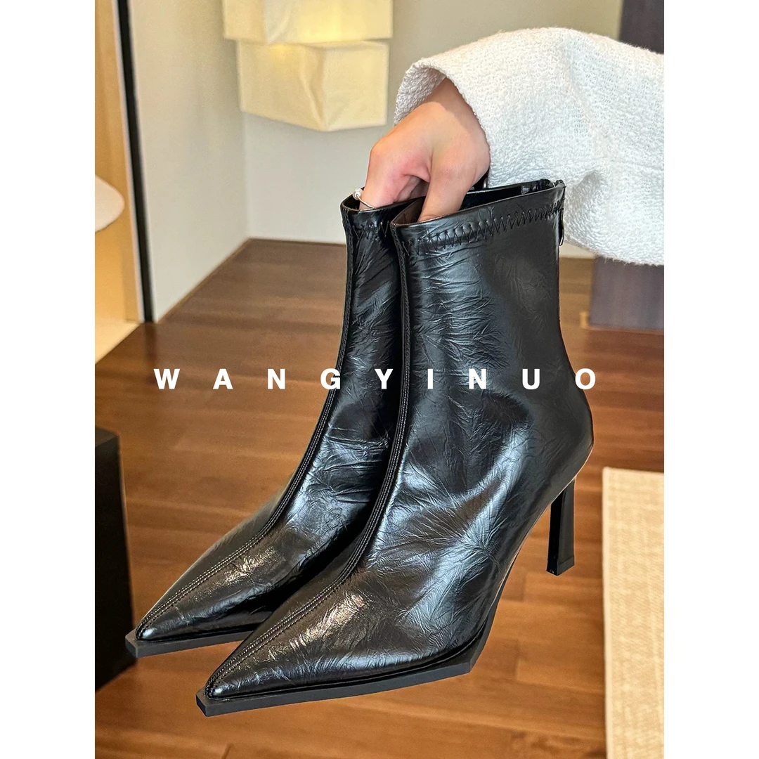 MD定制·依诺【未世浪漫】2024新款美拉德系尖头中筒靴复古瘦腿靴子