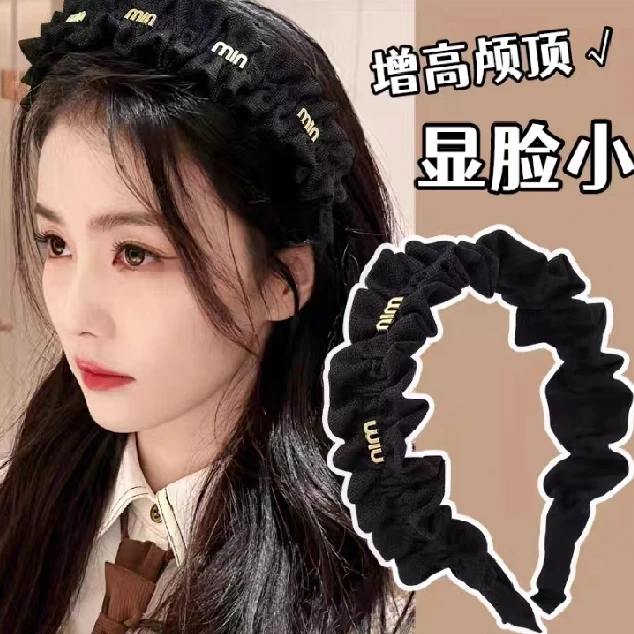 ailanka/艾澜卡黑色褶皱字母高颅顶气质发箍