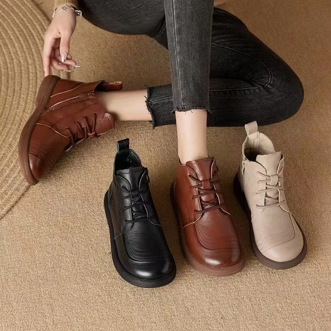 113026新款系带圆头软底舒适系带妈妈马丁靴