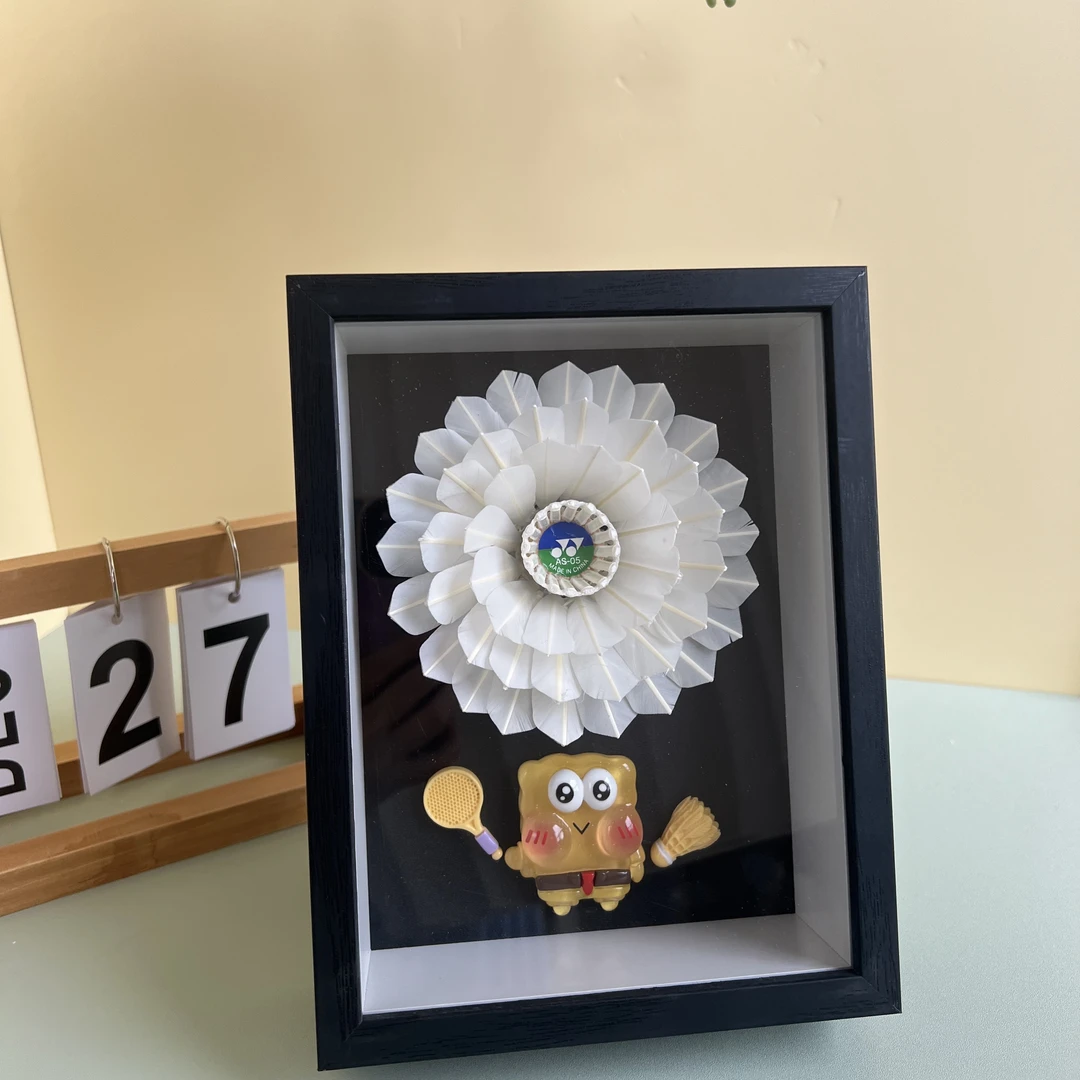 羽毛球永生花相框手工DIY创意礼物定制摆件海绵宝宝情人节球搭子