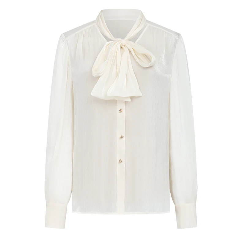 【商场同款】曼德诗纯色小衫新款简约时尚丝光鎏金雪纺衫M314308549