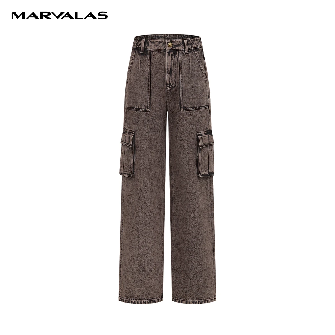 曼德诗全棉弹力牛仔裤2024秋季新品复古工装休闲长裤M103306975