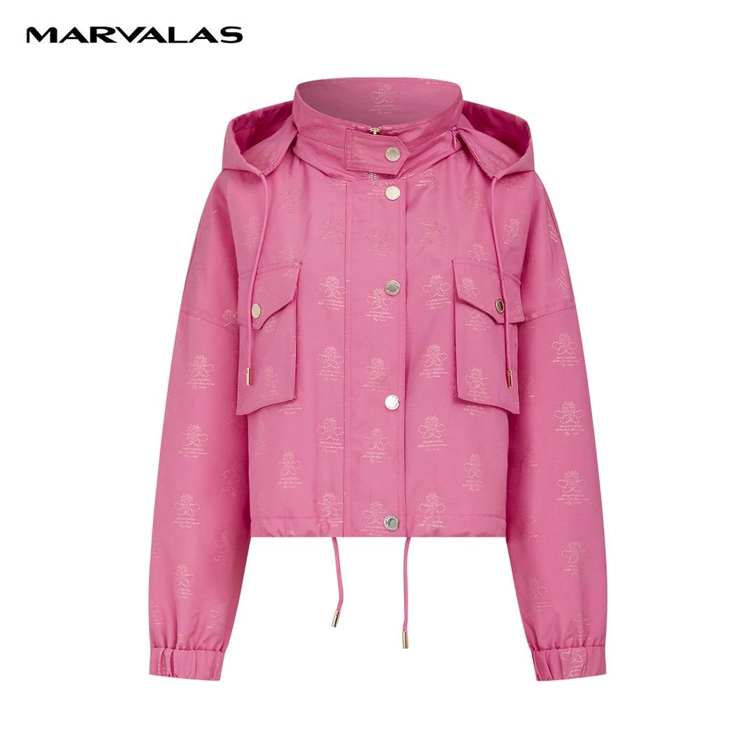 【商场同款】曼德诗龙年满印花连帽棉服2024春撞色短外套M425309246