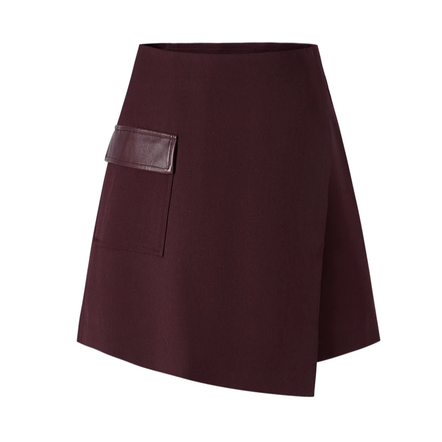 【商场同款】曼德诗绵羊毛半身裙2023秋冬高腰精纺短裙M207106455