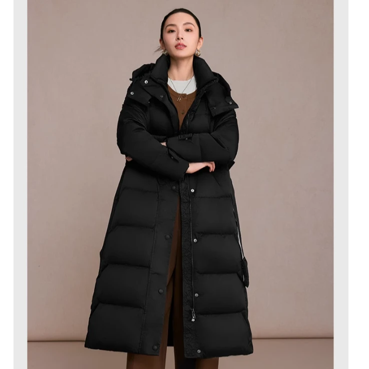 【商场同款】曼德诗鹅绒过膝羽绒服冬长款面包服宽松外套M432007