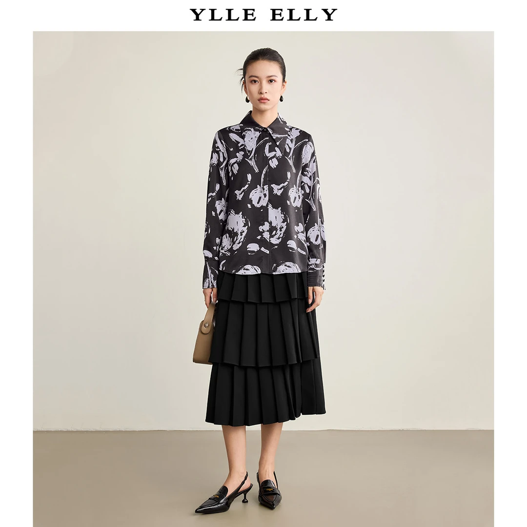 【白茶清风】山印花衬衫女秋冬季2024精致优雅通勤衬衣Y311306739