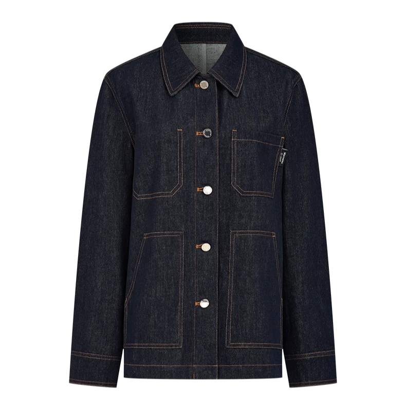 曼德诗牛仔外套2024春装新款全棉复古时尚长袖上衣女M420308868