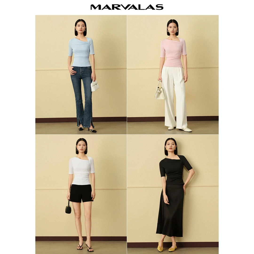 【曼德诗】春夏新款显瘦时尚百搭毛针织衫短袖MM314210808白色