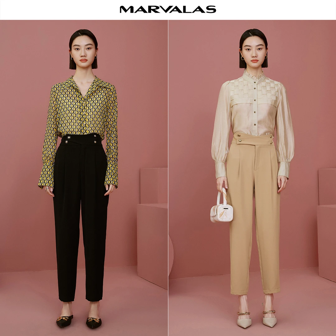 【商场同款】曼德诗休闲烟管裤春季时尚气质高腰长裤M102300649