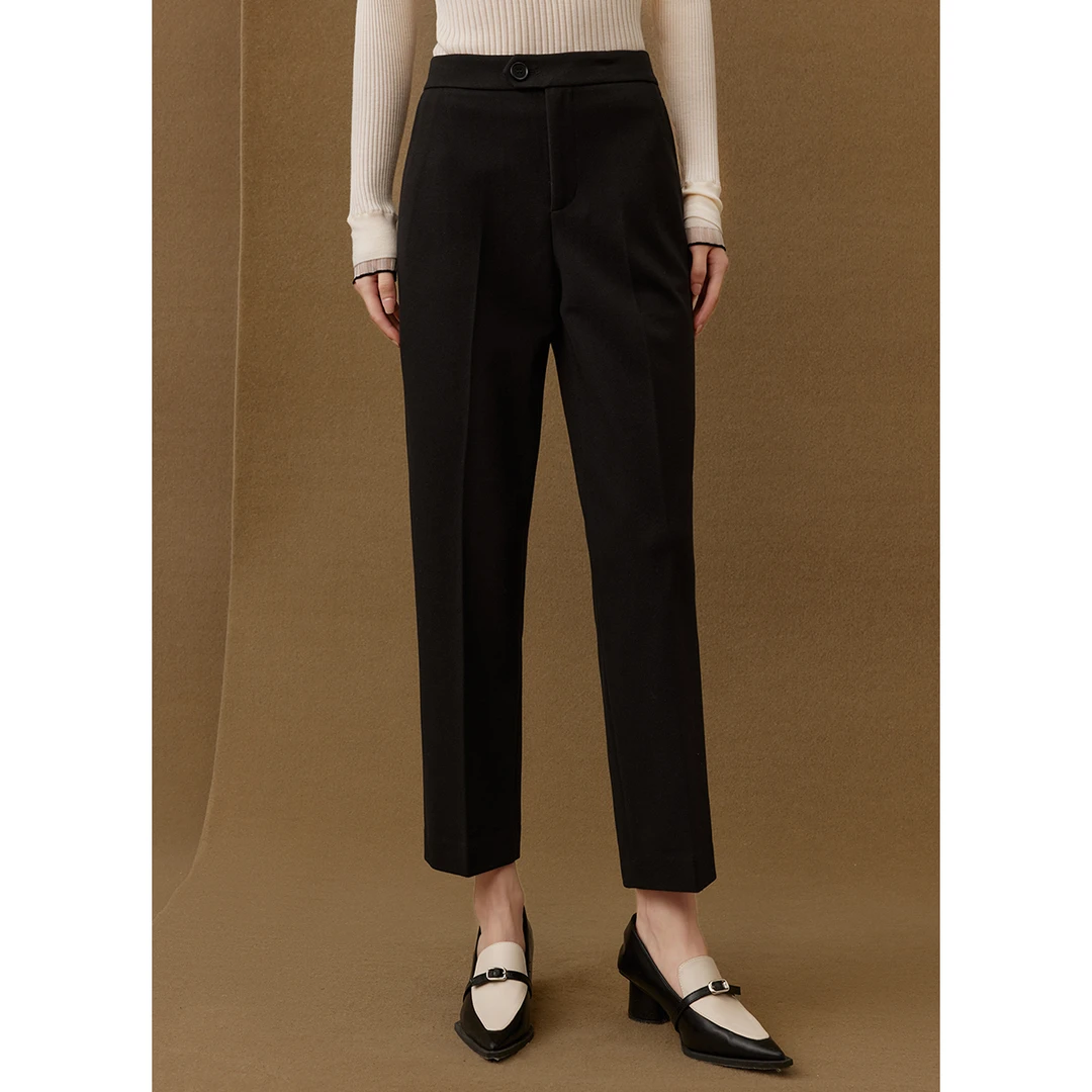 【商场同款】曼德诗加绒烟管裤秋冬显瘦高腰直筒九分长裤M102302260