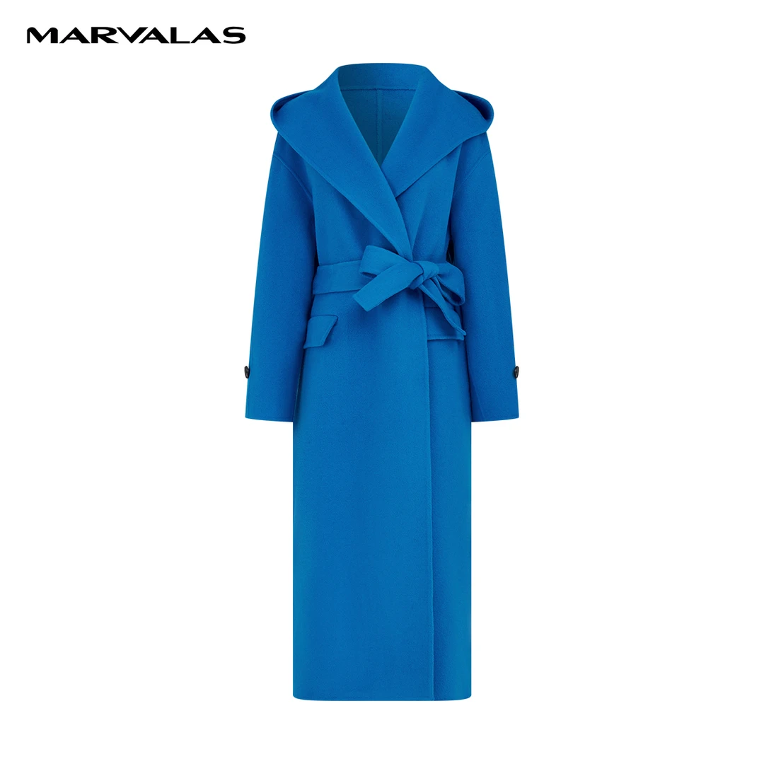 【商场同款】曼德诗全羊毛连帽毛呢外套2023冬双面呢大衣M426307280