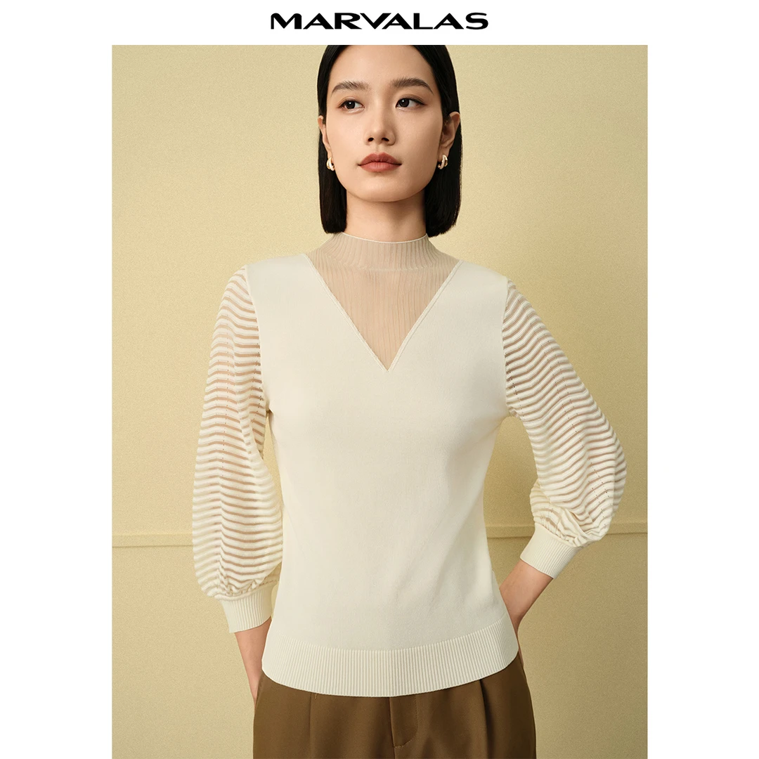 曼德诗2024秋款百搭v领长袖针织衫M733205836