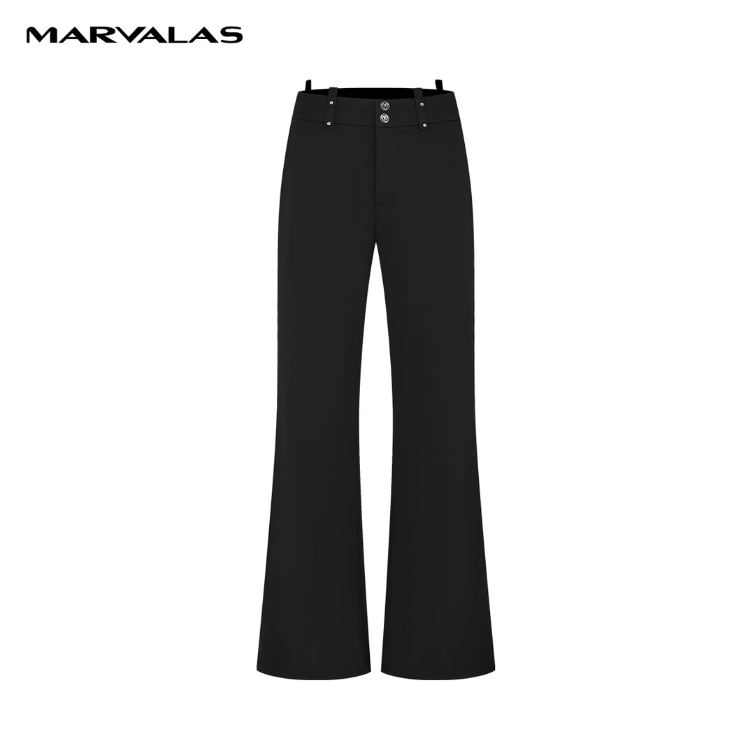 【小云总专享】曼德诗黑色喇叭裤春高腰简约休闲长裤M102308385