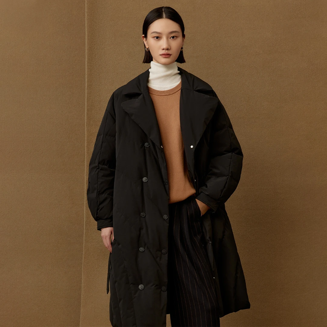 【曼德诗】通勤羽绒服女2023冬新款百搭长款鸭绒外套MC427309777