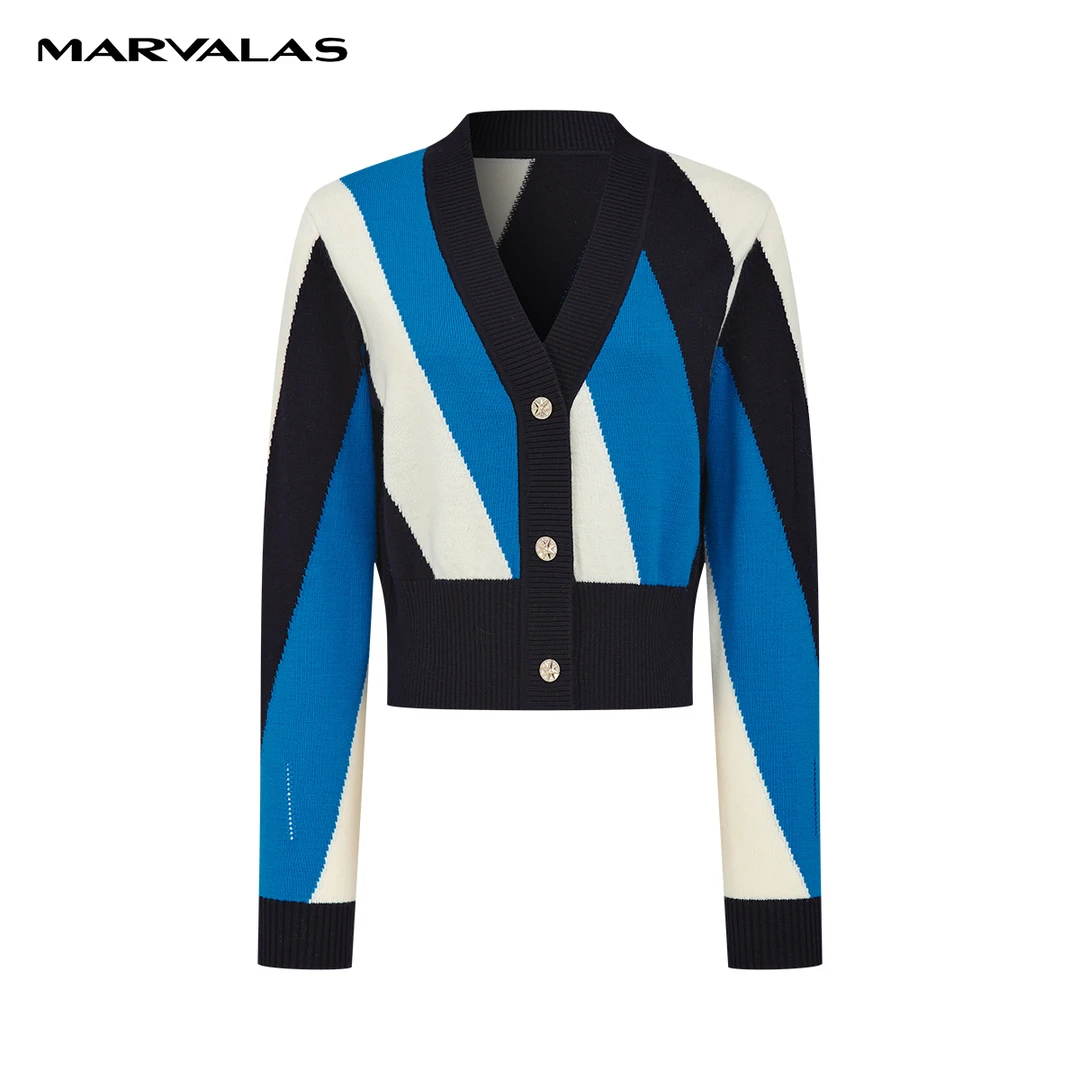 【商场同款】曼德诗全羊毛短款开衫女2023冬季撞色针织衫M731307397