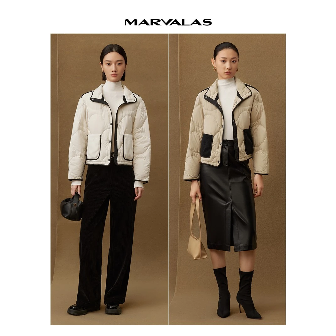 【商场同款】曼德诗短款羽绒服冬立领撞色面包服保暖外套M427303879