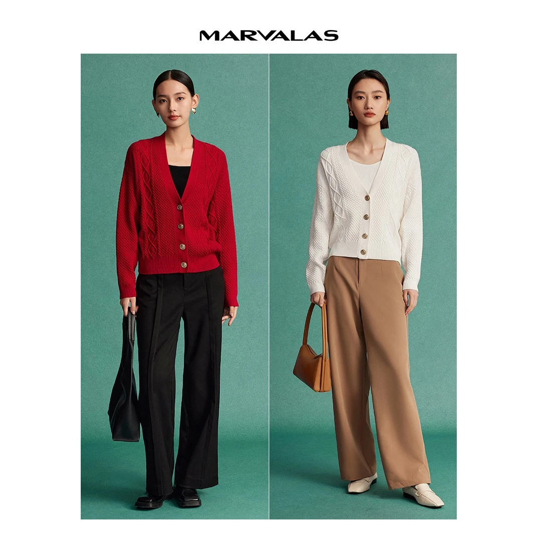 【商场同款】曼德诗时尚V领开衫2024冬立体花针织衫M731303322