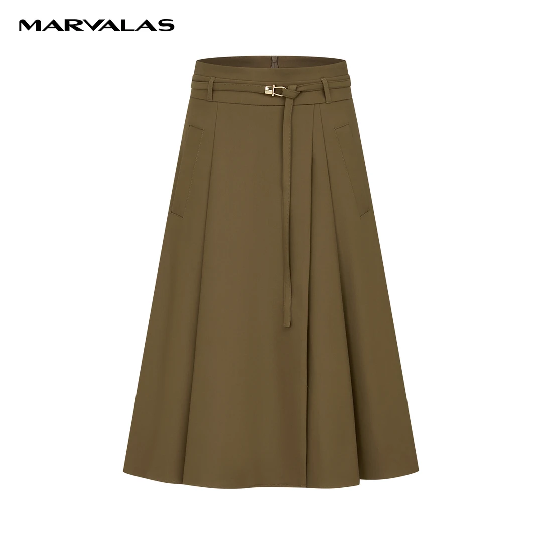 【诗语专属】曼德诗腰部系带半身裙百搭气质款A摆长裙M207305025