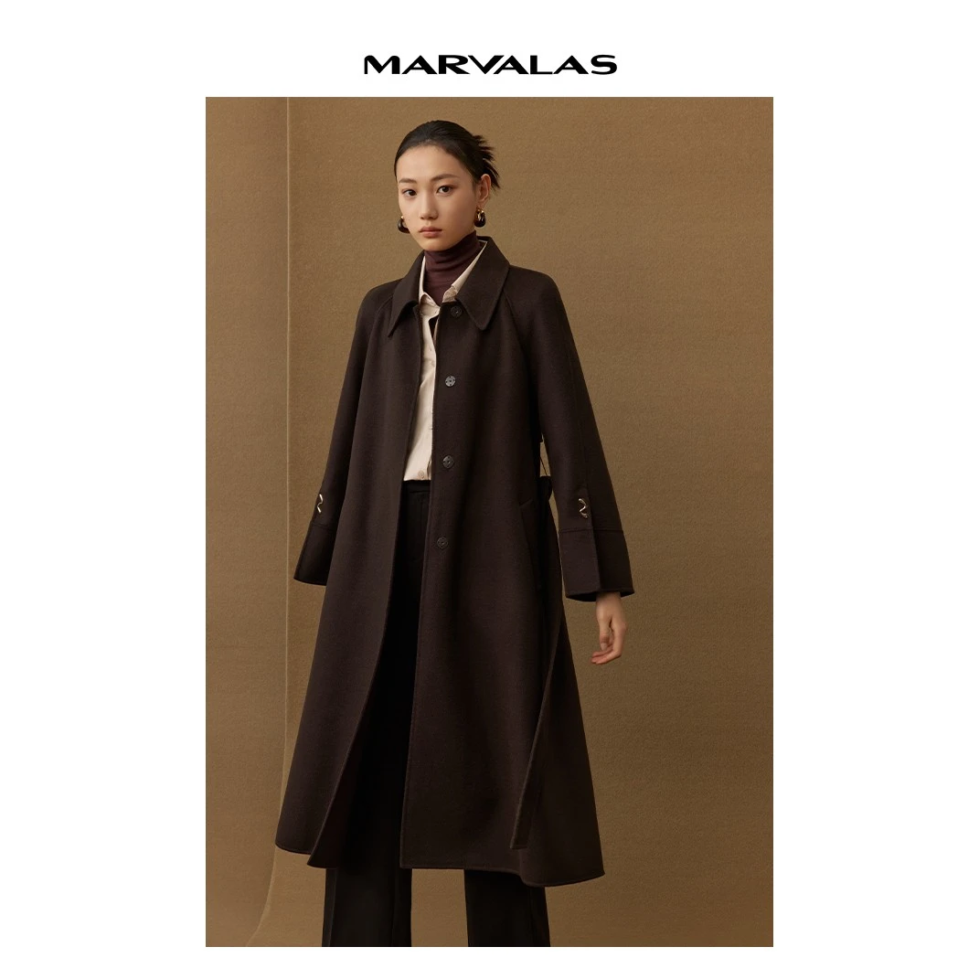 【商场同款】曼德诗全羊毛大衣秋冬女中长款双面呢大衣M426302718