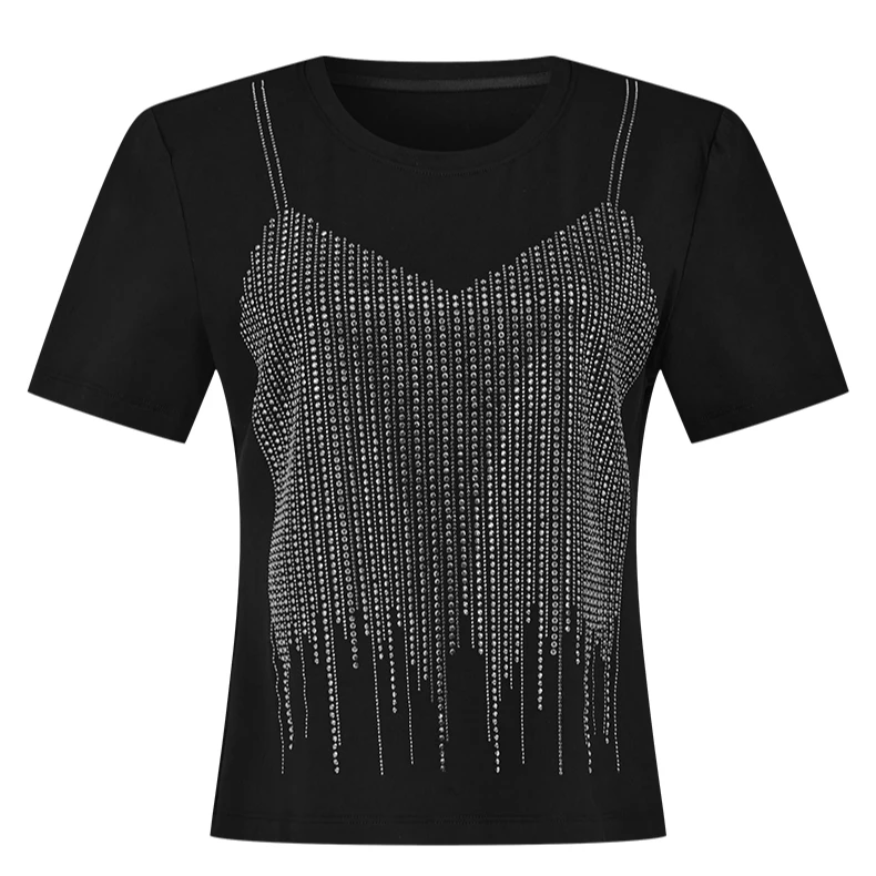 【商场同款】曼德诗莫代尔棉T恤春夏烫钻短袖上衣女M313109841