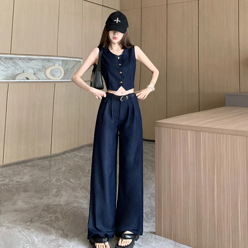 牛仔背心马甲女夏外穿薄款阔腿裤套装显瘦时尚减龄高级感时髦洋气