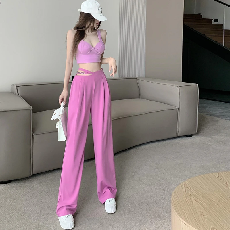 粉色西装裤阔腿裤女夏季搭配上衣洋气垂感西裤宽松拖地裤休闲显瘦