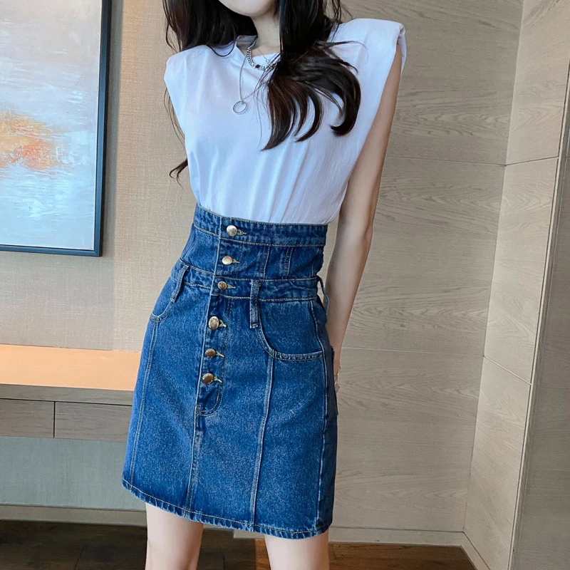 牛仔半身裙女夏季高腰设计感显瘦包裙短裙包臀裙子港风复古小个子