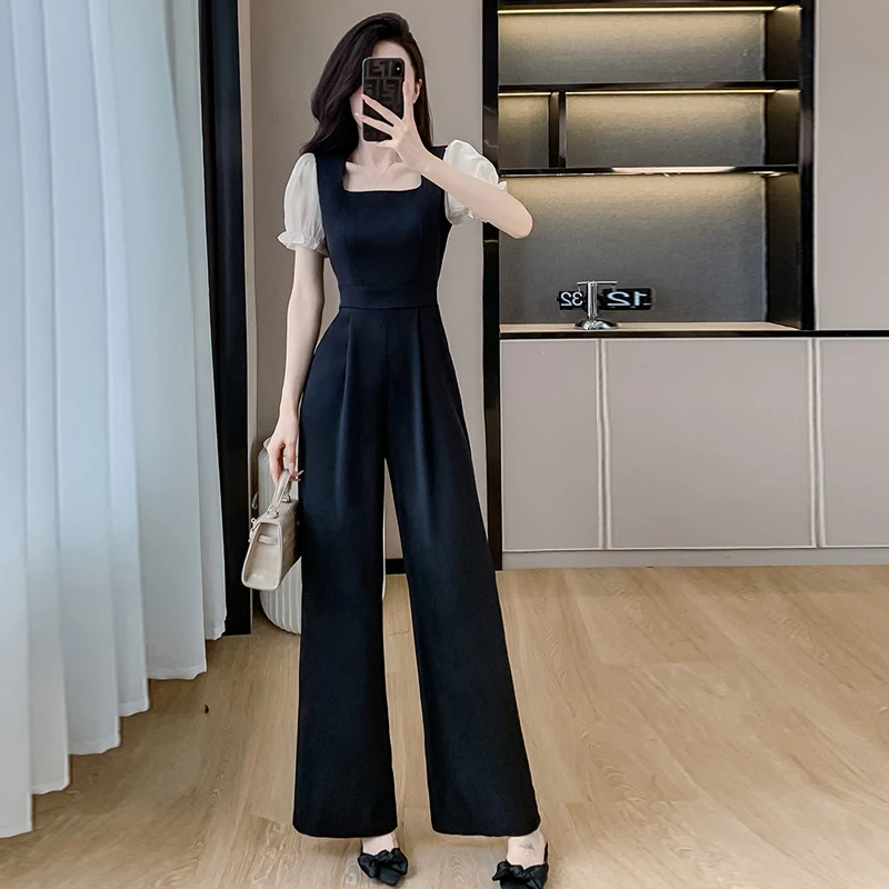 连体裤时尚连身裤阔腿高腰方领一件式西装连衣裤法式显瘦气质高端