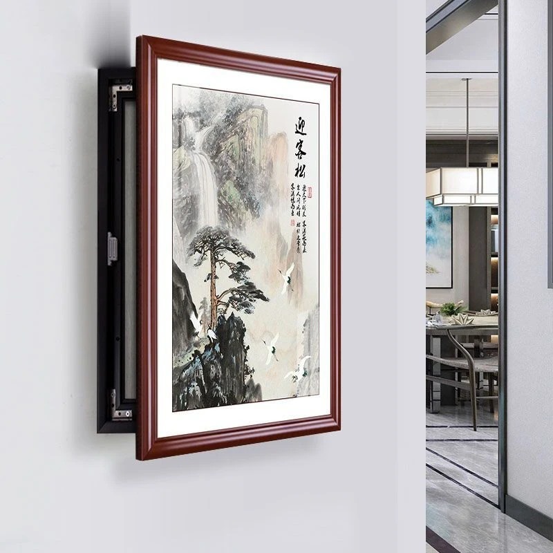 新中式电表箱2025装饰画免打孔竖款配电箱挂画电闸箱开关遮挡油画
