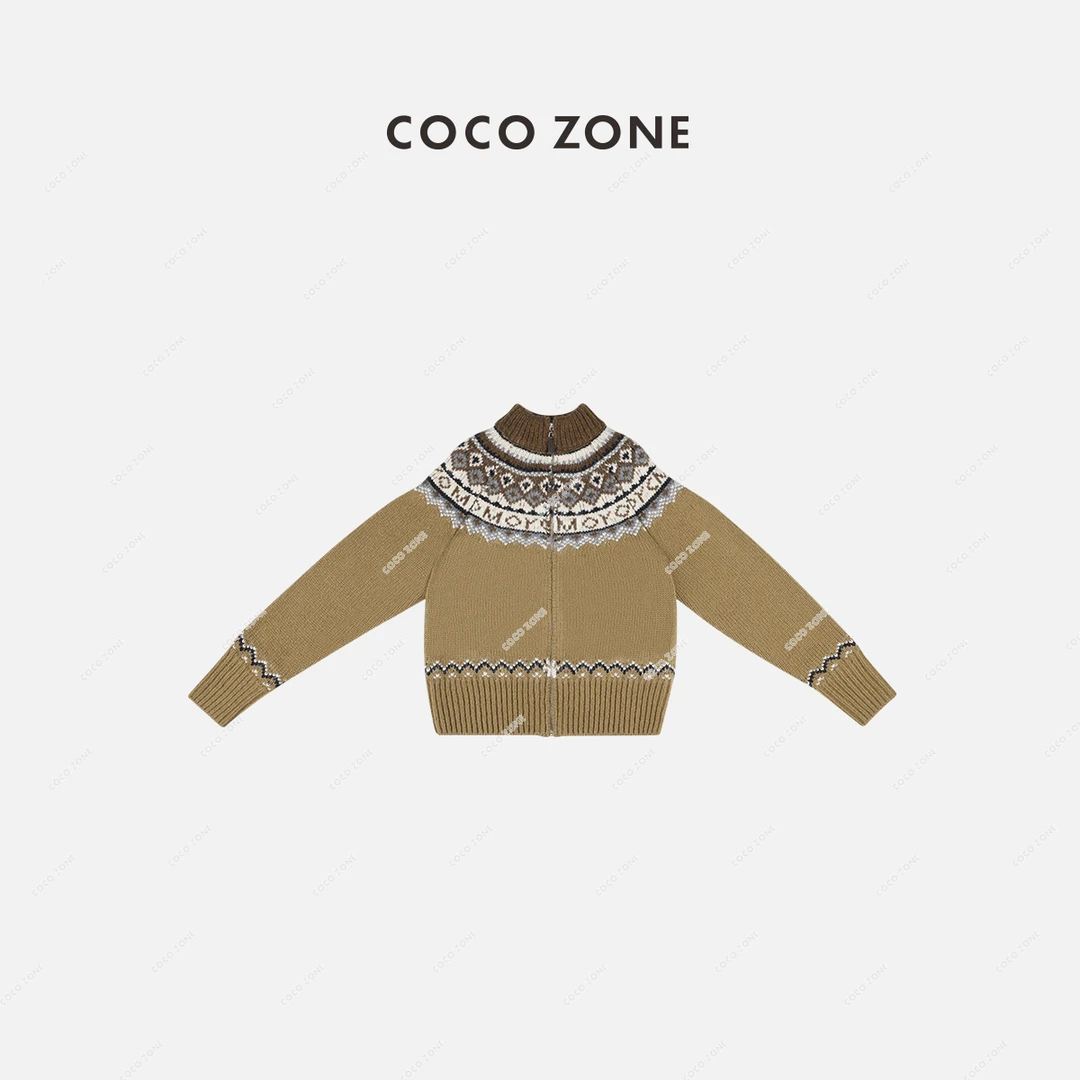 COCO ZONE 复古高级感拉链针织开衫高领毛衣外套23C19984